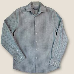 Geoffrey Beene Long Sleeve Button Up Slim Fit Shirt Stretch Mens M Dotted Gray
